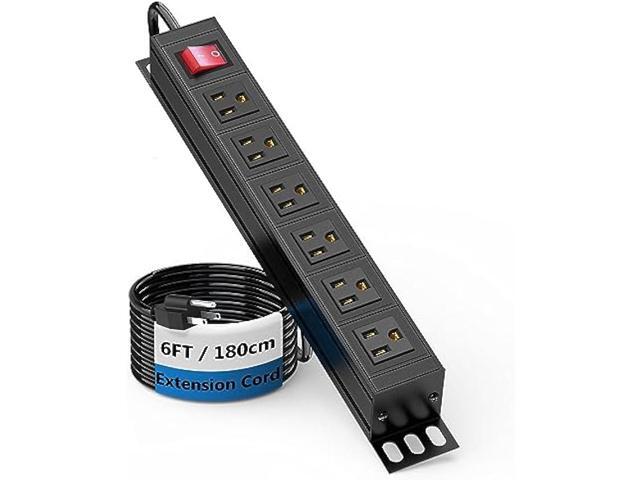 BTU 6 Outlet Power Strip, Metal Mountable Power Strip Surge Protector, Heavy Duty Wall Mount Power Outlet for Commercial, Industrial, Workshop, 6FT...