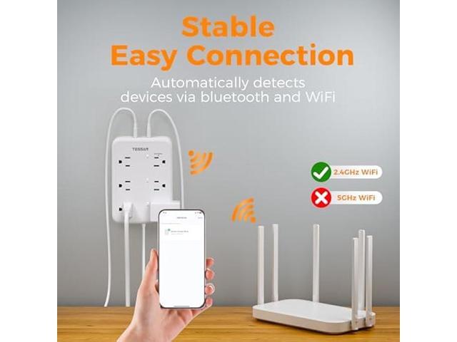 Smart Power Strip, TESSAN WiFi Flat Plug Strip with 3 Smart Outlets and 3 USB Ports, 6 Feet Extension Cord, Only 2.4 GHz Wi-Fi, Compatible with...