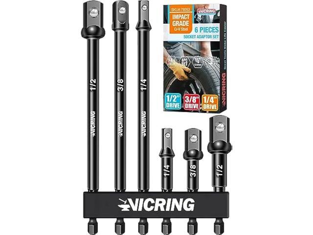 Impact Socket Adapter Set - 1/4, 3/8, 1/2 Drive Socket Adapter for Drill & Impact Wrench (6 Pcs, 3 & 6)