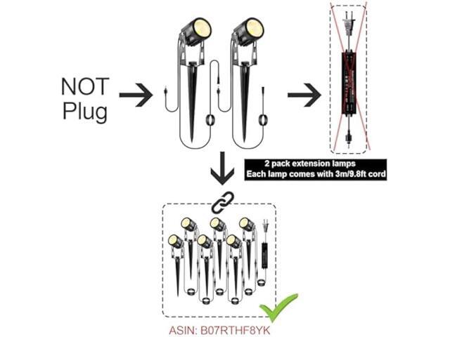2 Pack Extension Lights Each with 3M/9.84ft Cables for Warm White Landscape Lights, No Plug/Adapter