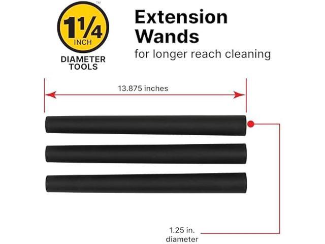 Shop-Vac 9061400 1.25 Inch Diameter Extension Wands, 3-Piece Set, Durable Black Plastic, Ideal for Extended Reach With 1.25 Inch Hoses