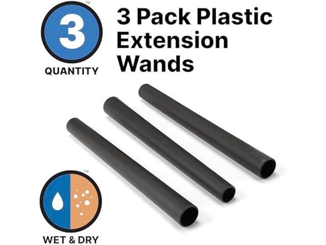 Shop-Vac 9061400 1.25 Inch Diameter Extension Wands, 3-Piece Set, Durable Black Plastic, Ideal for Extended Reach With 1.25 Inch Hoses