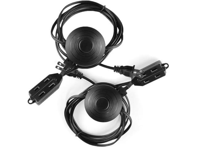8 Feet Indoor 3 Outlet Extension Cord with Foot Switch - with Safety Water Proof Cover (2 Packs)