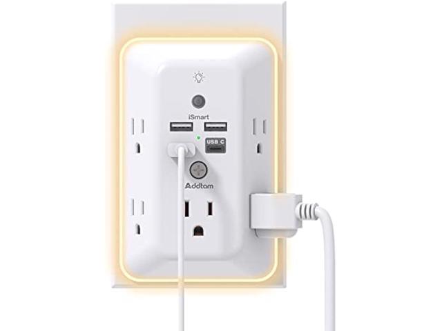 Surge Protector, Outlet Extender with Night Light, Addtam 5-Outlet Splitter and 4 USB Ports(1 USB C), Multi Plug Wall Outlet for Home Office Dorm...