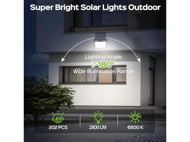 Adiding Solar Outdoor Lights, 202 LEDs Flood Lights with 16.4 ft Cable, Remote Control Solar Motion Sensor Outdoor Lights, 3 Modes Solar Powered...
