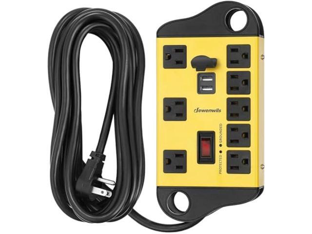 DEWENWILS 8-Outlet Metal Power Strip Surge Protector with 2 USB Ports, UL Listed, 15 Ft Flat Plug Extension Cord, Heavy Duty Industrial Power...