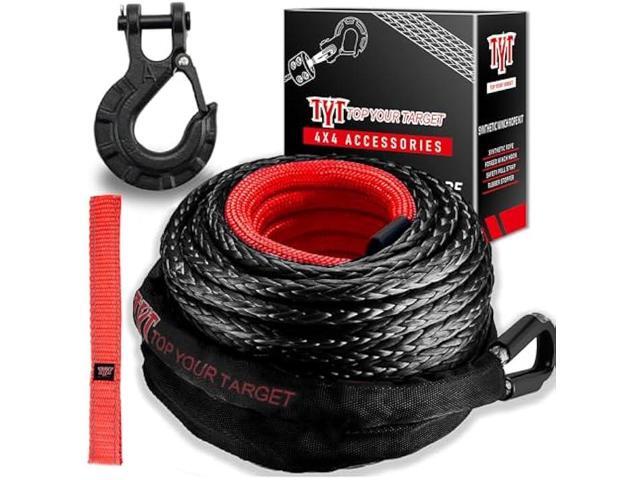 TYT Synthetic Winch Rope Kit - 1/2 x 92' with 32000 lbs Strength, Protective Sleeve, Heavy Duty Hook and Safety Pull Strap for Off-Road 4x4...