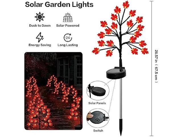 Fall Décor Solar Garden Lights Outdoor for Thanksgiving Decorations,40LED 2PACK RED Maple Leaves Tree Lights with -Outdoor Autumn Harvest...