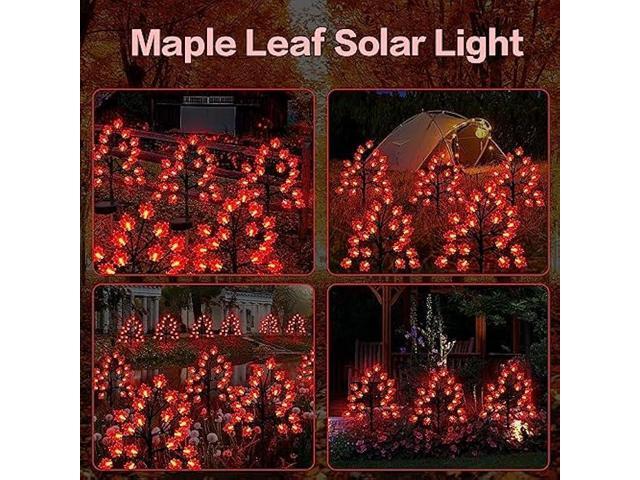 Fall Décor Solar Garden Lights Outdoor for Thanksgiving Decorations,40LED 2PACK RED Maple Leaves Tree Lights with -Outdoor Autumn Harvest...