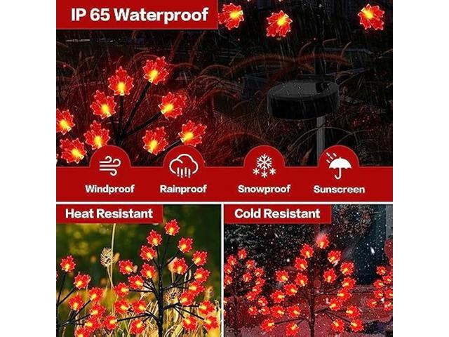 Fall Décor Solar Garden Lights Outdoor for Thanksgiving Decorations,40LED 2PACK RED Maple Leaves Tree Lights with -Outdoor Autumn Harvest...