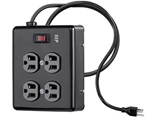 Monoprice Heavy Duty Metal Surge Protector - 4 Outlet Power Strip, 180 Joules, UL Certified, 6 Feet Cable, Black