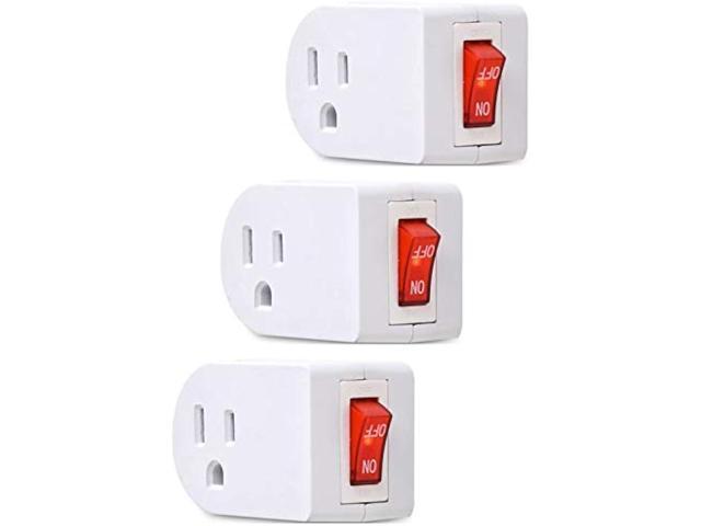 3 Prong Grounded Single Port Power Adapter with Red Indicator On/Off switch {Value! 3 Pack}