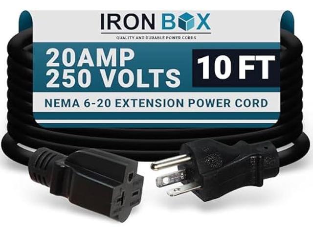 IronBox Electric - NEMA 6-20 Extension Cord - 12/3 SJT Jacket, 20A, 250V Extension Cable - Compatible with Any Generator Equipped with a 6-20...