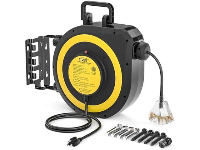 CRST 50 FT Retractable Extension Cord Reel with Handle,14AWG/3C SJTOW Power Cord with 3 Grounded Outlets Lighted Triple Tap Limited of 1625W, 13Amp...