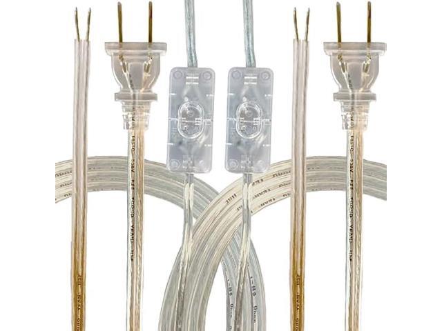 Royal Designs, Inc. Lamp Cord Molded Plug with On/Off Switch, Stripped Ends Ready for Wiring, SPT-1 UL Stamped, 8 ft, Silver - 2 Pack