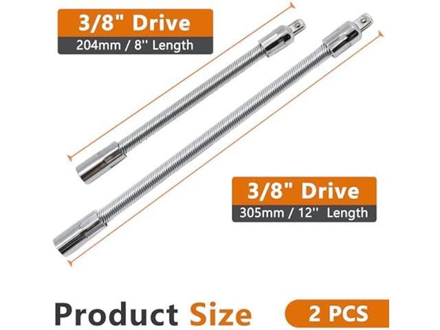 3/8 Flexible Socket Extension, Flexible Wrench Extension Drive Socket Driver Handle 2Pcs (8 Inch, 12 Inch)