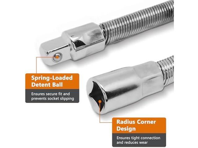 3/8 Flexible Socket Extension, Flexible Wrench Extension Drive Socket Driver Handle 2Pcs (8 Inch, 12 Inch)