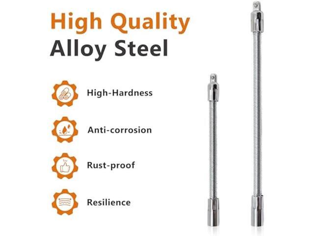 3/8 Flexible Socket Extension, Flexible Wrench Extension Drive Socket Driver Handle 2Pcs (8 Inch, 12 Inch)