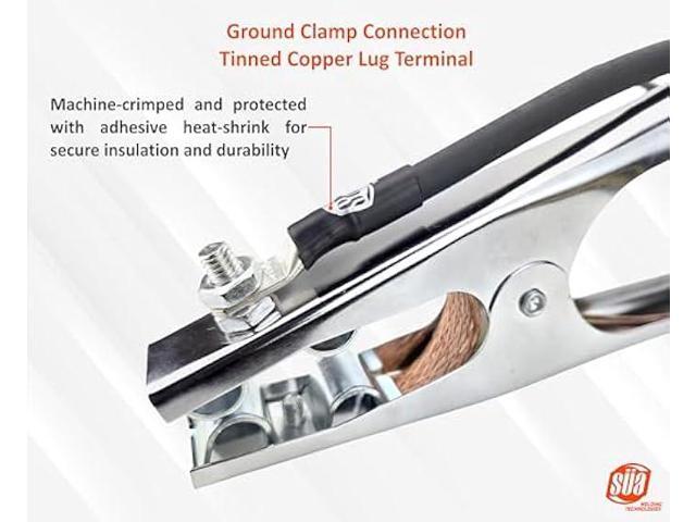 SÜA - 300 Amp Welding Ground Clamp Lead Assembly - Dinse 35-70 Connector - #1 AWG 100% Copper Cable (15 FEET)