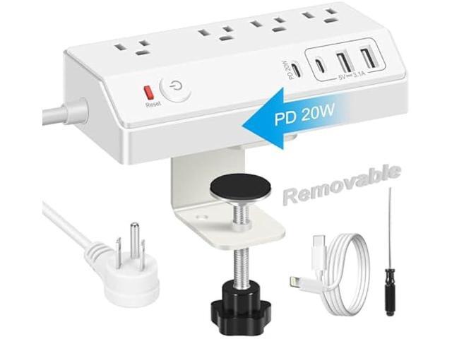 Desk Clamp Power Strip with USB C (20W PD) - Removable Surge Protector with 4 Outlet 4 USB Ports - Multi Outlet Plug Edge Mount Desktop Power...