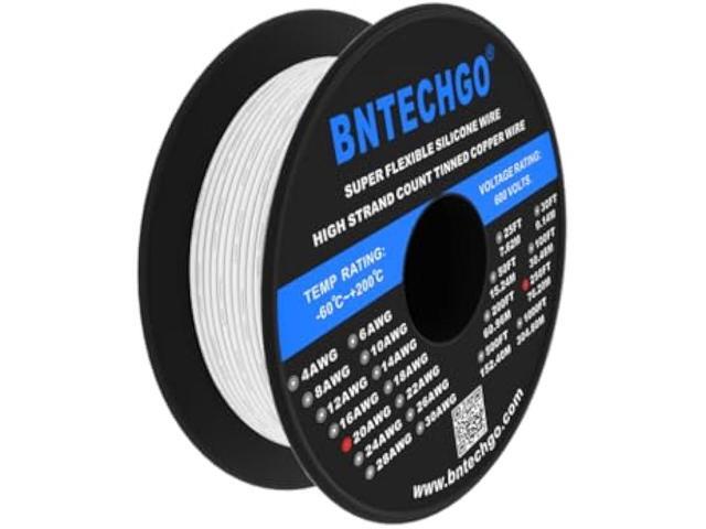 BNTECHGO 20 Gauge Silicone Wire Spool 250 ft White Flexible 20 AWG Stranded Tinned Copper Wire