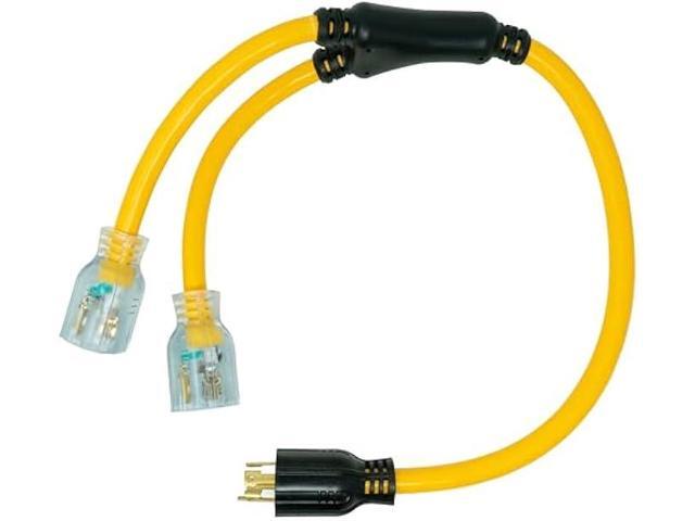 Southwire 3-Feet Generator Power Cord Adapter; 10/4 Splitter Y Adapter; L14-30P to (2) 10/3 Lighted 5-20R, 01934