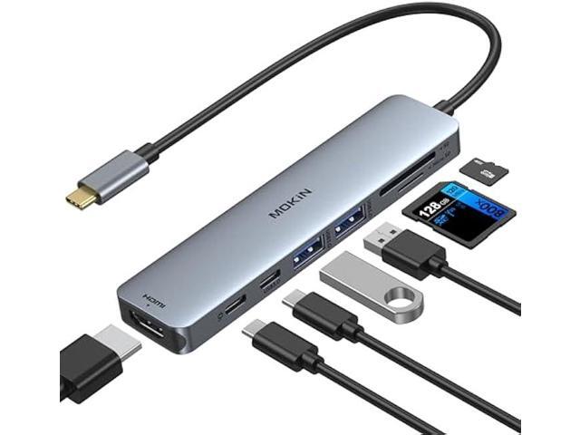 USB C Hub HDMI Adapter for MacBook Pro/Air, MOKiN 7 in 1 USB C Dongle with HDMI, SD/TF Card Reader, USB C Data Port,100W PD, and 2 USB 3.0...