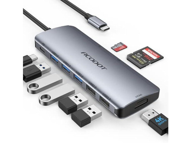 USB C Hub, Acodot 9 in 1 USB C to 4K@60HZ HDMI Multiport Adapter, 3 USB 3.0 Ports, SD/TF Card Reader, 100W PD, Desigend for MacBook Pro Air HP XPS...