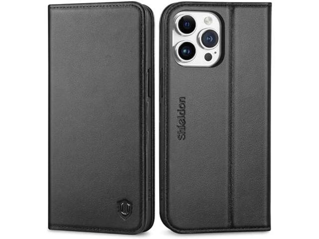 SHIELDON Case for iPhone 15 Pro Max 6.7, Genuine Leather Wallet Folio [Magnetic Closure] [RFID Blocking Card Slot] [Kickstand] Full Protection Case...