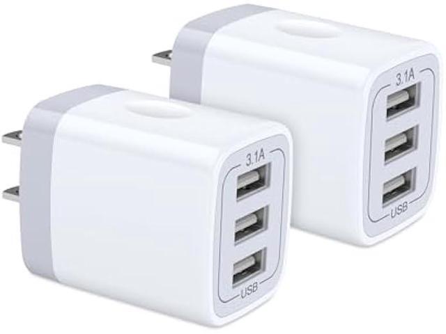 USB Wall Charger, Hootek 2Pack Wall Plug 3-Port USB Charging Station 3.1A Power Adapter Multi Port Quick Charger Block Cube for iPhone 17 16 15 14...