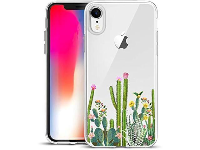 Unov Case Compatible with iPhone XR Case Clear with Design Slim Protective Soft TPU Bumper Embossed Pattern 6.1 Inch (Cactus Succulents)