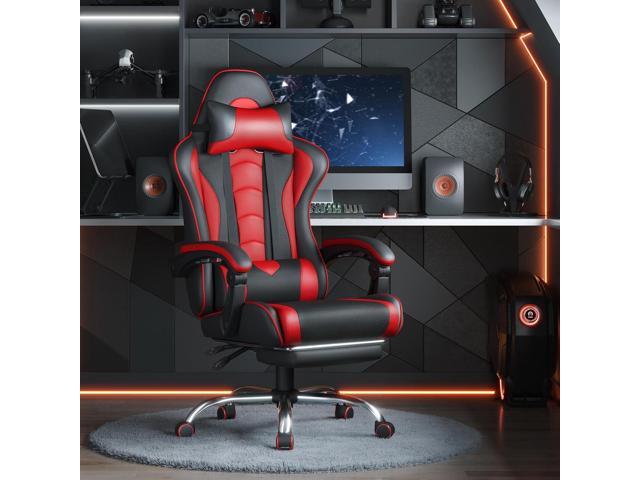 Yaheetech Gaming Chair, Video Game Chair with Massage Lumbar Support and Footrest Height Adjustable Ergonomic Computer Chair with Swivel Seat and...
