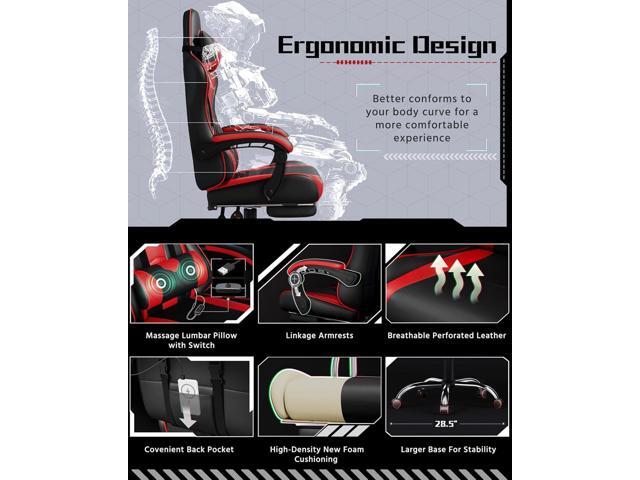 Yaheetech Gaming Chair, Video Game Chair with Massage Lumbar Support and Footrest Height Adjustable Ergonomic Computer Chair with Swivel Seat and...
