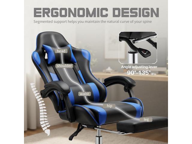 DUMOS Ergonomic Gaming Office Desk Chair with Linkage Armrests for Adults, Height Adjustable Computer Chair with Footrest and Headrest, PU Leather...