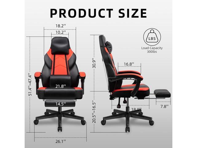 Shintenchi Gaming Chair,Video Game Chair with footrest and Massage Lumbar Support,Height Adjustable Game Chair with 360°Swivel Seat Ergonomic...