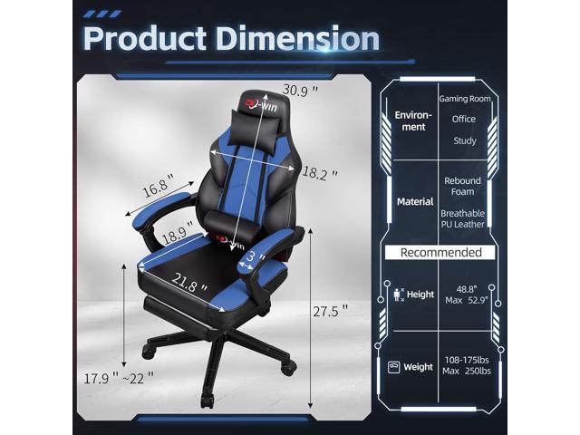 Gaming Chairs for Adults, Computer Chair with Footrest and Ergonomic High Back, Big and Tall Gamer Chairs with Massage Lumbar Support, 360° Swivel...