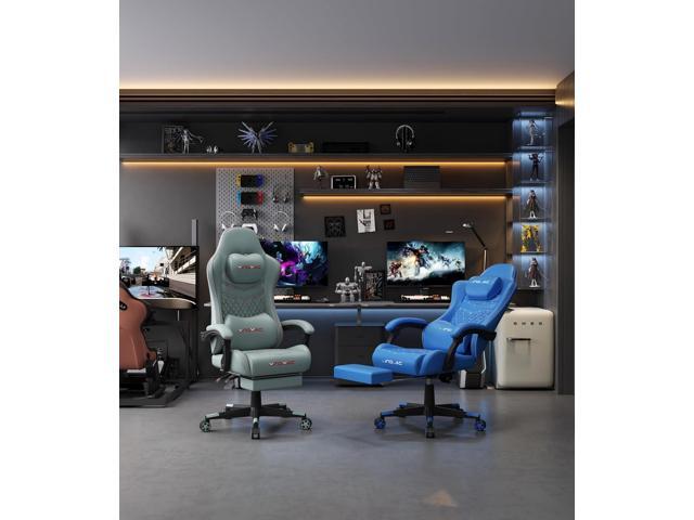 Gaming Chair,Ergonomic Computer Gaming Chair,400lb Load-Bearing,Retractable Footrest/Waist Support/Ergonomic Backrest[Spring + 4D Sponge] (Green)