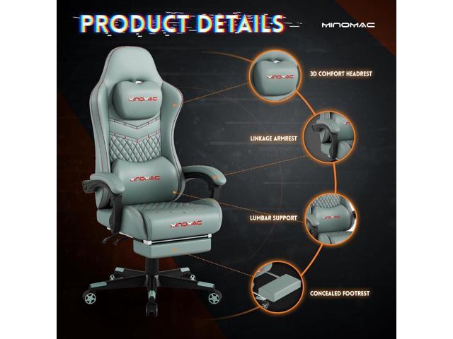Gaming Chair,Ergonomic Computer Gaming Chair,400lb Load-Bearing,Retractable Footrest/Waist Support/Ergonomic Backrest[Spring + 4D Sponge] (Green)