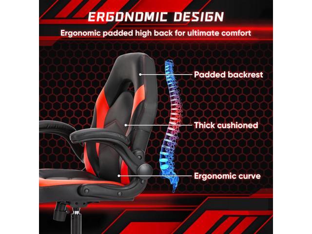 OLIXIS Computer Gaming Desk Chair - Big and Tall Ergonomic Comfy Lumbar Support with Flip-up Armrest and 360° Swivel Wheels, PU Leather Height...