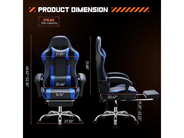 Sweetcrispy Video Game Desk Chair - Ergonomic Computer with Footrest and Comfy Lumbar Support, PU Leather Recliner with Headrest, Fixed Up Armrest,...