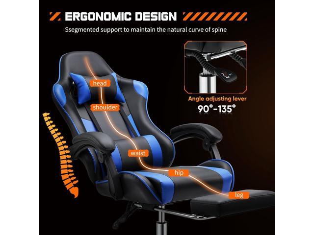 Sweetcrispy Video Game Desk Chair - Ergonomic Computer with Footrest and Comfy Lumbar Support, PU Leather Recliner with Headrest, Fixed Up Armrest,...