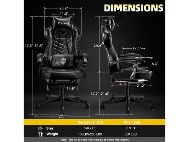 Vonesse Gaming Chair for Adults,Computer Chair with High Back,Big and Tall Gaming Chairs with Footrest and Massage,Reclining Gamer Ergonomic Office...