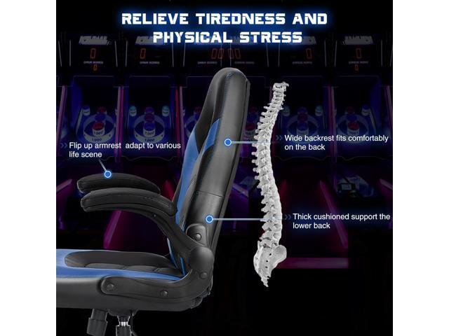 DUMOS Gaming Ergonomic Office Chair for Adults, Height Adjustable Computer Desk Chair with Flip-up Armrests, PU Leather Swivel Video Game Chair...