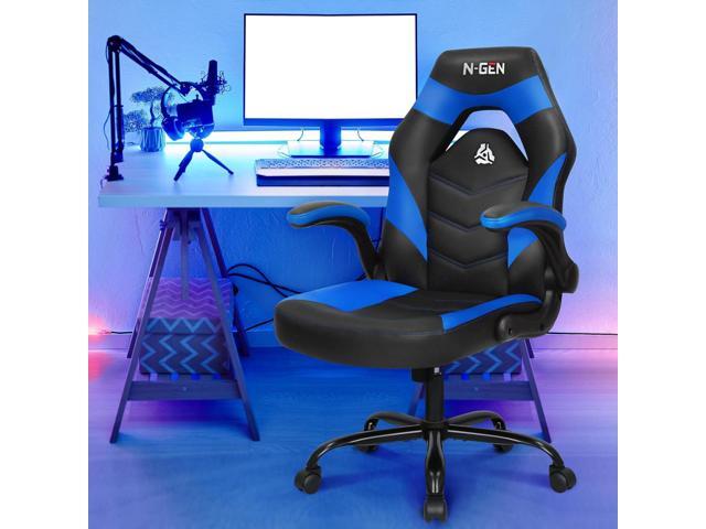 N-GEN Video Gaming Chair Ergonomic Computer Desk Office Chair with Lumbar Support Adjustable Height Swivel Wheels Flip-Up Arms PU Leather Home and...