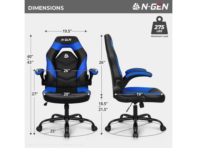 N-GEN Video Gaming Chair Ergonomic Computer Desk Office Chair with Lumbar Support Adjustable Height Swivel Wheels Flip-Up Arms PU Leather Home and...