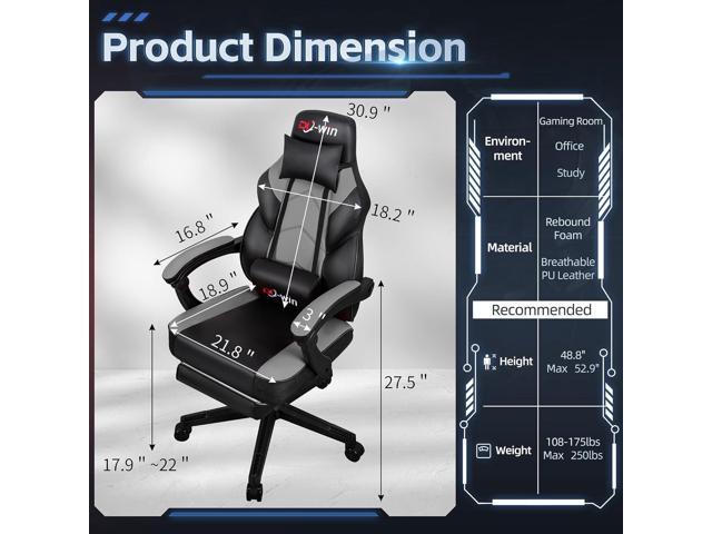 Gaming Chairs for Adults, Computer Chair with Footrest and High Back, Big and Tall Gamer Chair's with Massage Lumbar Support, 360° Swivel Height...
