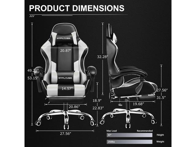 GTPLAYER Gaming Chair, Computer Chair with Footrest and Lumbar Support, Height Adjustable Game Chair with 360°-Swivel Seat and Headrest and for...