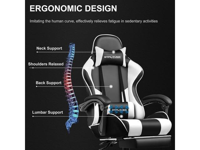 GTPLAYER Gaming Chair, Computer Chair with Footrest and Lumbar Support, Height Adjustable Game Chair with 360°-Swivel Seat and Headrest and for...
