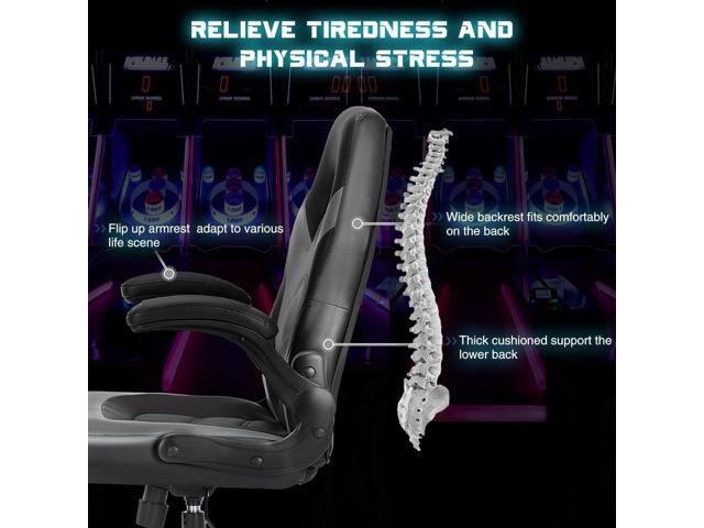 DUMOS Gaming Ergonomic Office Chair for Adults, Height Adjustable Computer Desk Chair with Flip-up Armrests, PU Leather Swivel Video Game Chair...