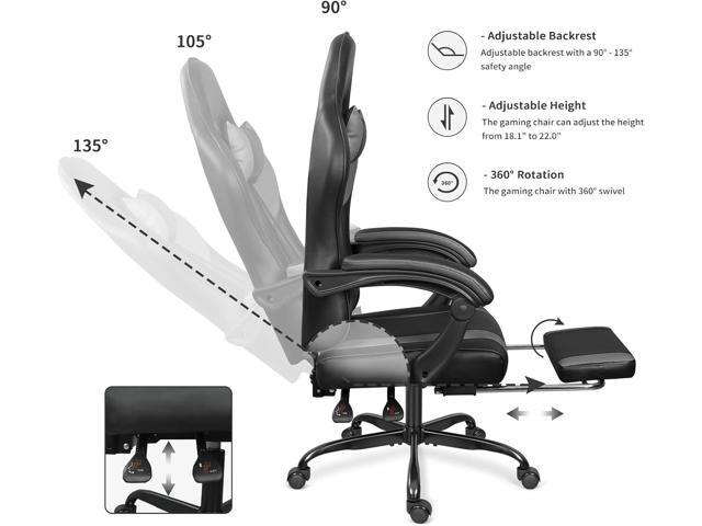 Gaming Chair with Footrest and Massage Lumbar Support, Height Adjustable Game Chair, Video Gaming Chair for Gaming Room, Living Room and Office -...